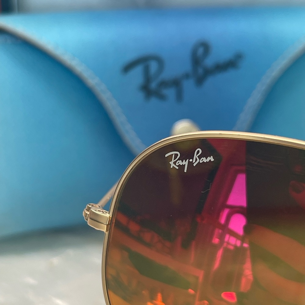 Ray Ban Aviator Orange/Pink mirror Polarized Sunglasses - Picture 12 of 15